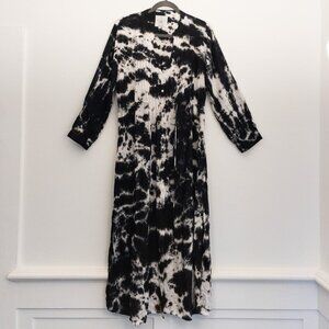 AREA Stars Black & White Tie-Dye Maxi Dress – Size L | Button Front, Adjustable
